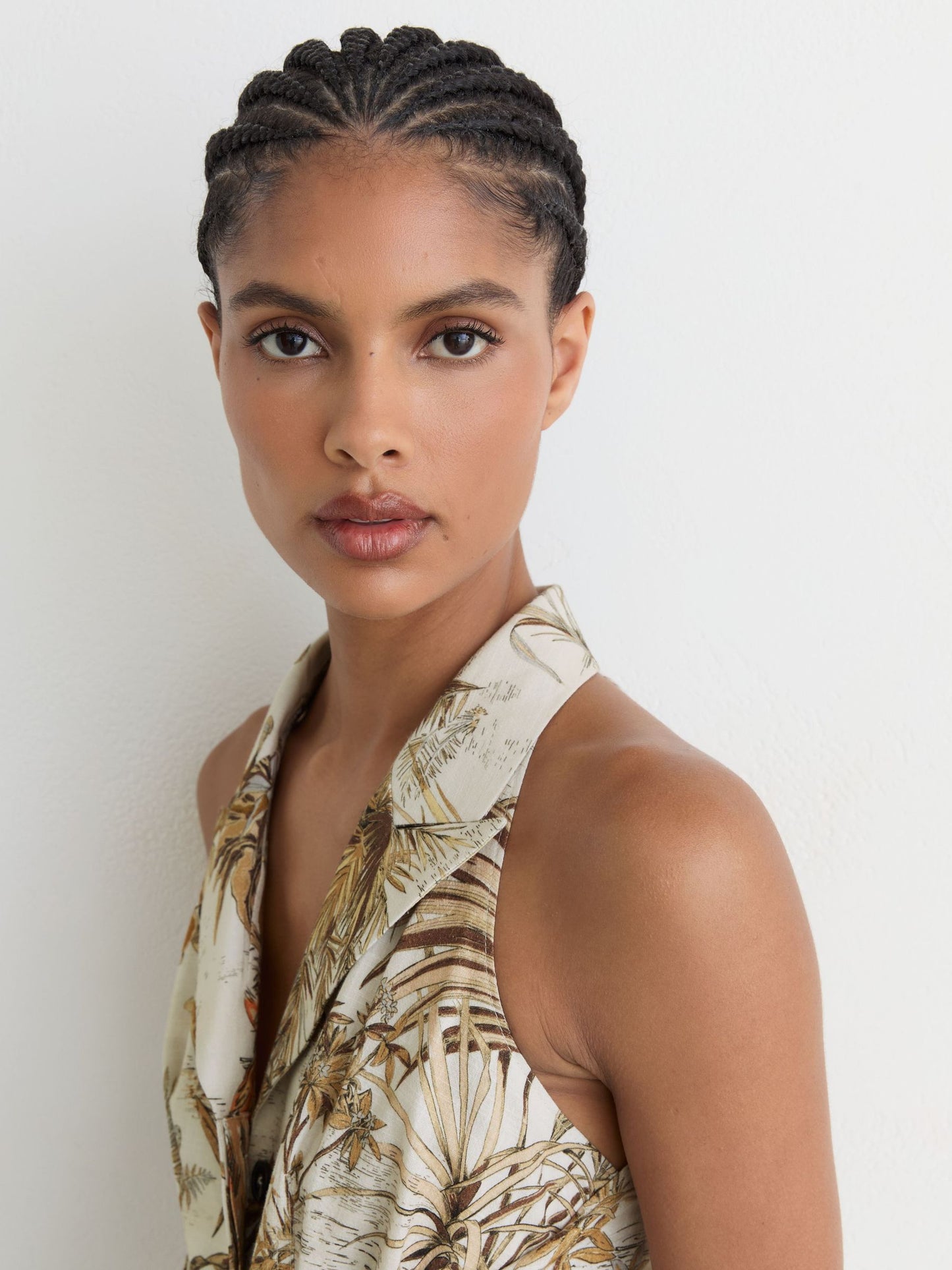 Cotton Safari-Print Tailored Midi Dress in Neutral