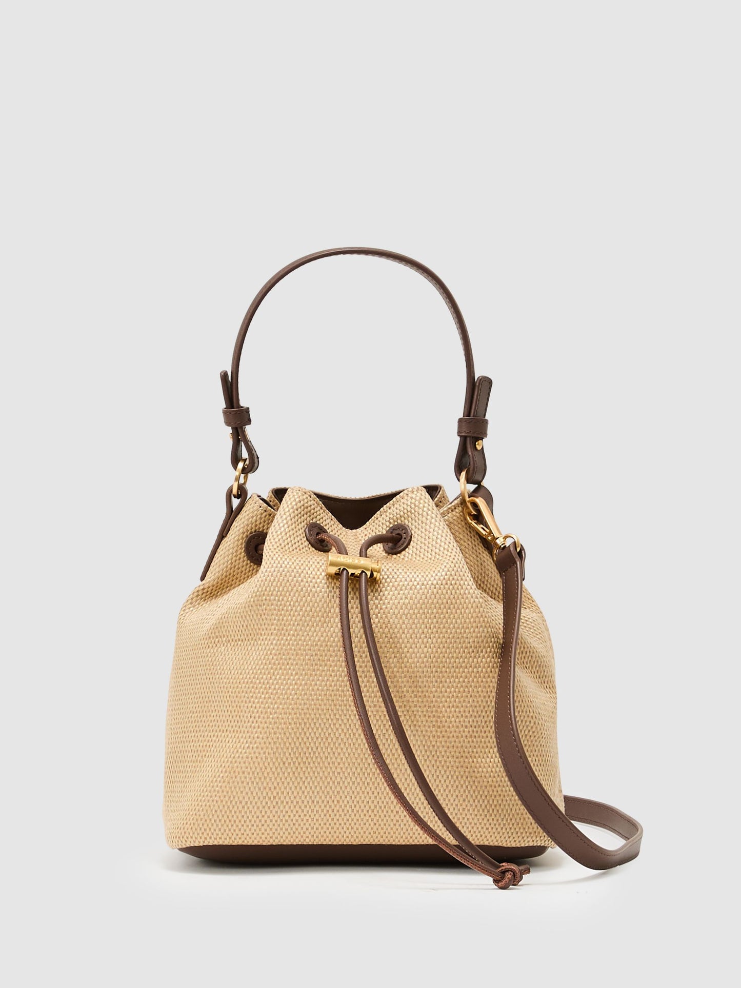 Raffia-Effect Drawcord Bucket Bag in Natural