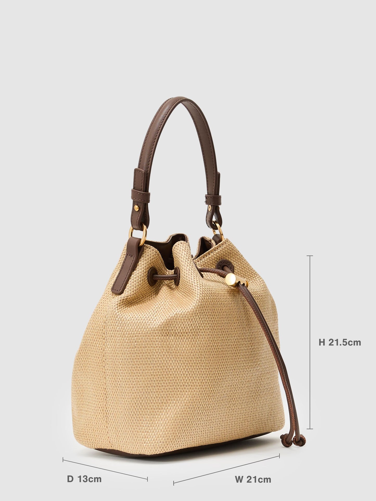 Raffia-Effect Drawcord Bucket Bag in Natural