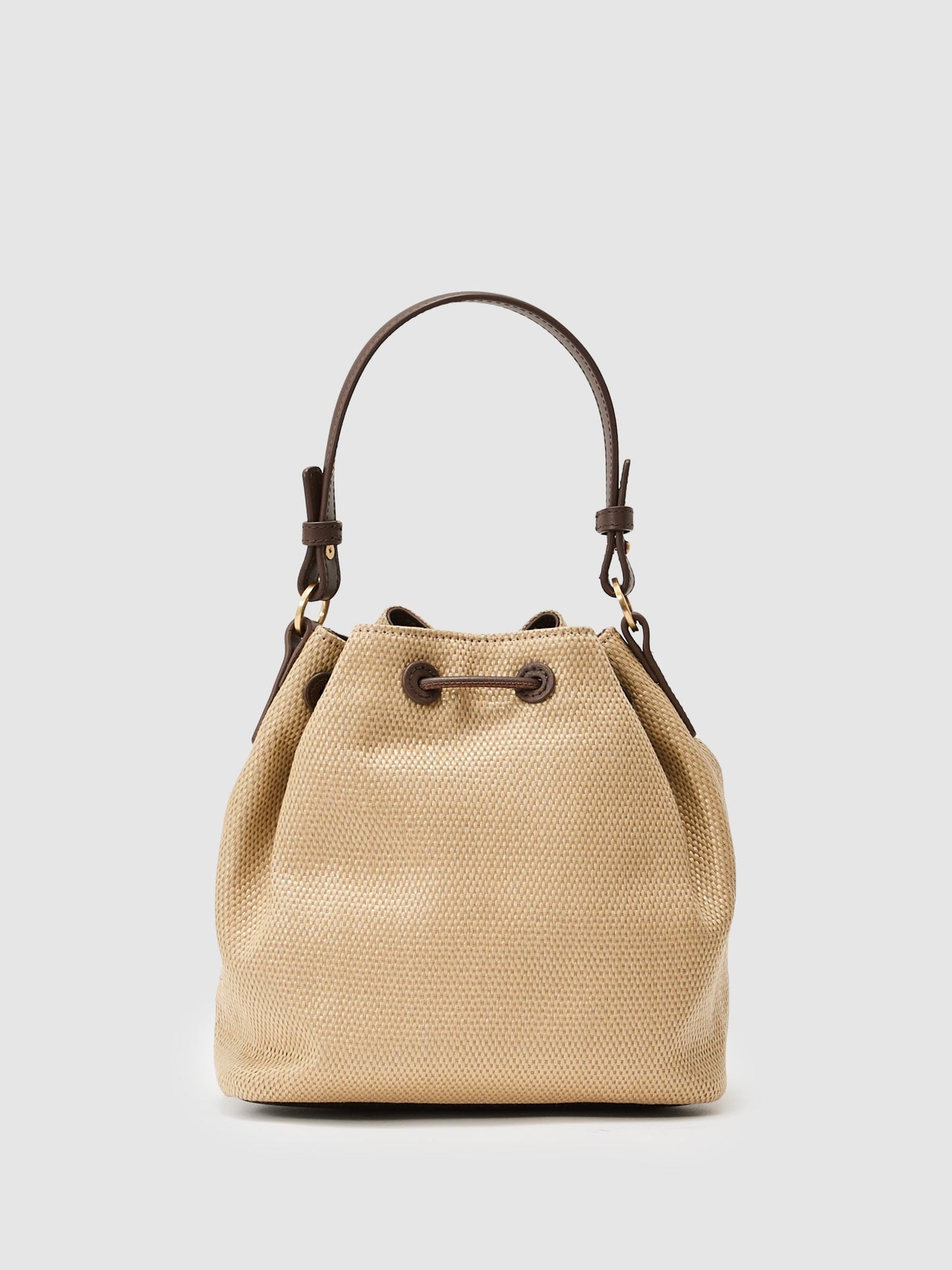 Raffia-Effect Drawcord Bucket Bag in Natural