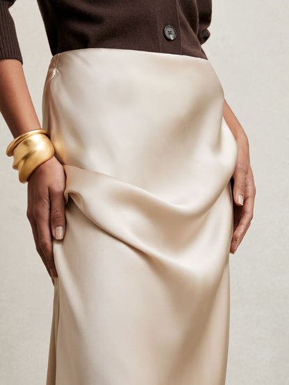 Silk Slip Maxi Skirt in Champagne Neutral