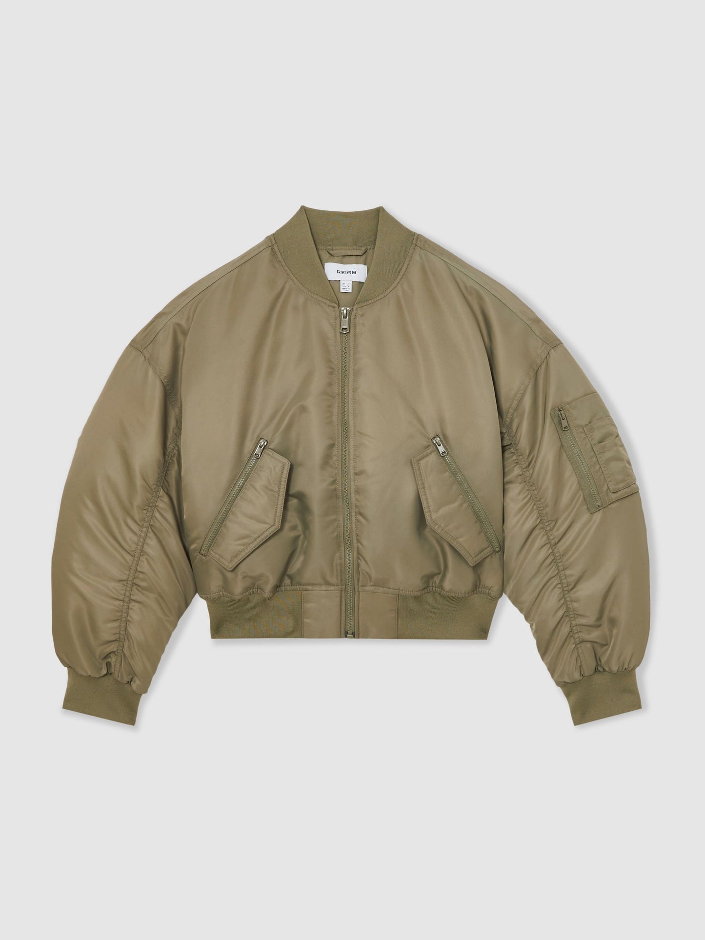 Reiss Technical Puffer Bomber Jacket in Khaki