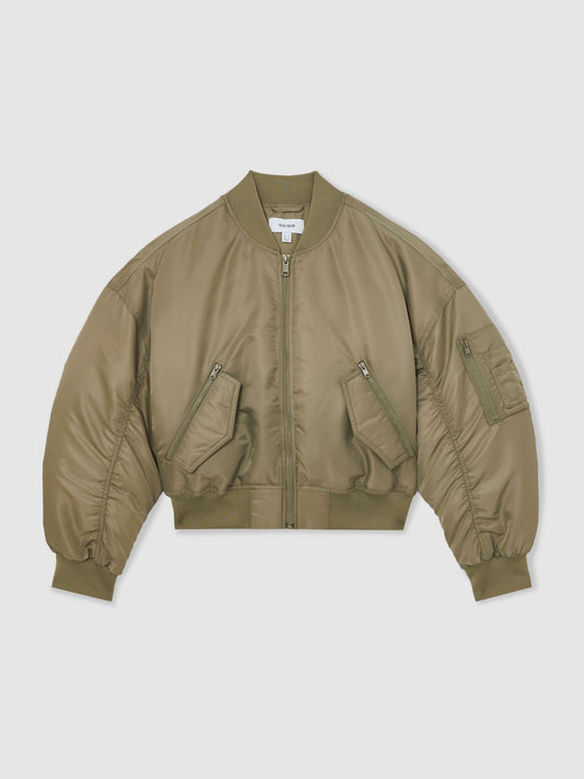 Reiss Technical Puffer Bomber Jacket in Khaki