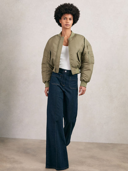 Reiss Technical Puffer Bomber Jacket in Khaki