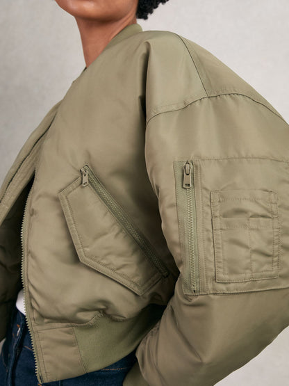 Reiss Technical Puffer Bomber Jacket in Khaki