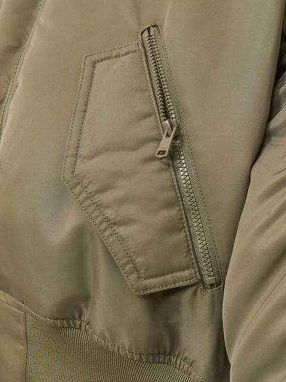 Reiss Technical Puffer Bomber Jacket in Khaki