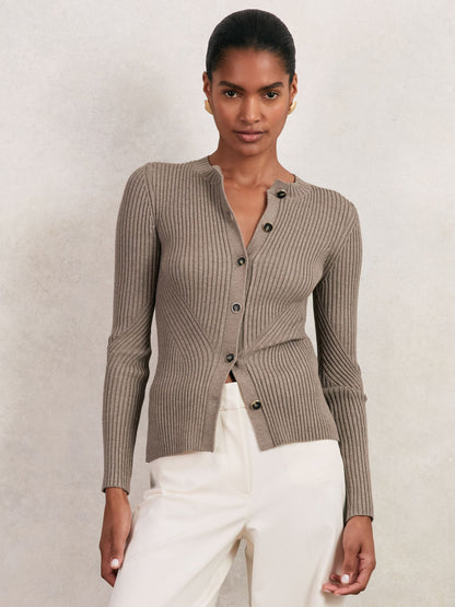 Button Front Knit Cardigan in Stone