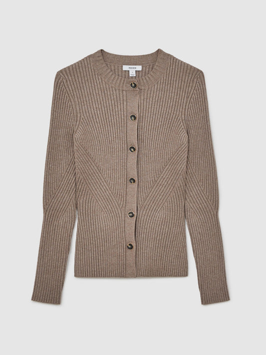 Button Front Knit Cardigan in Stone