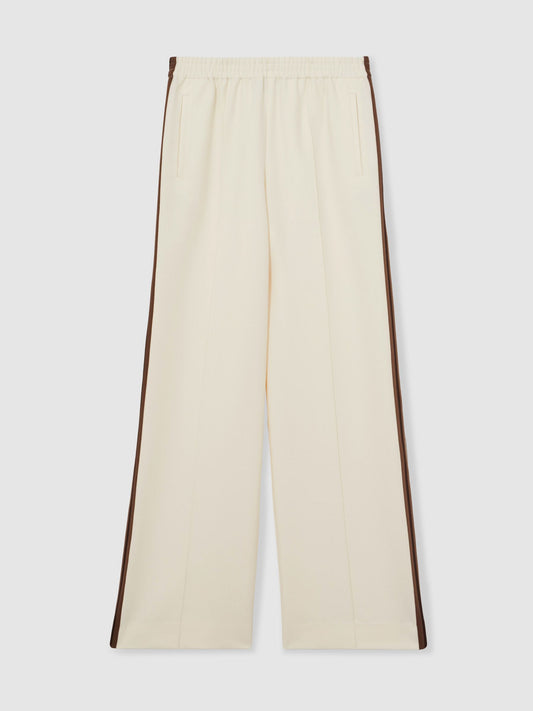Reiss Side-Stripe Wide-Leg Trousers in Cream