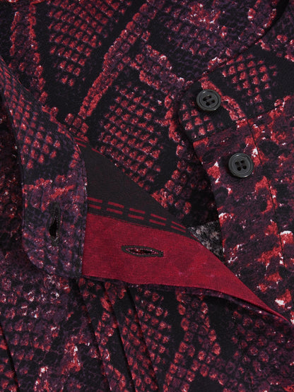 Snake-Print Belted Mini Dress in Burgundy/Black