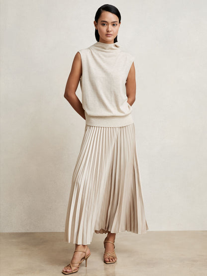 Pleated Midi Skirt in Champagne Neutral