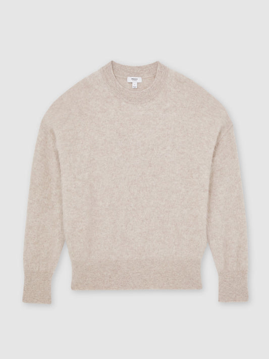 Brushed Cashmere Crew Neck Jumper in Oatmeal Neutral