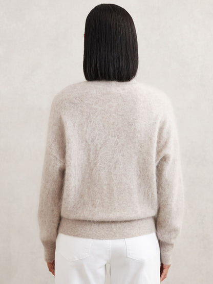 Brushed Cashmere Crew Neck Jumper in Oatmeal Neutral