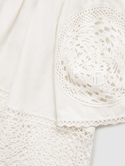 Linen Embroidered Swing Top in Ivory