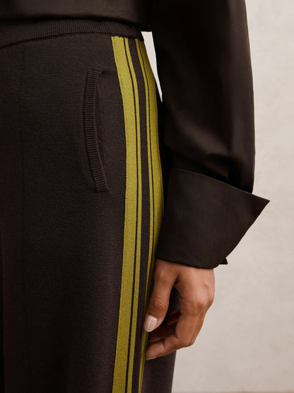 Knitted Side-Stripe Wide-Leg Trousers in Berry