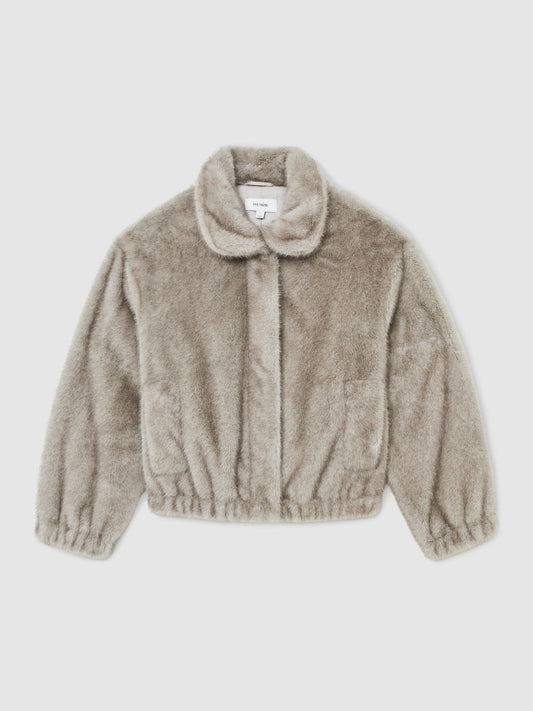 Faux-Fur Zip-Through Jacket in Grey