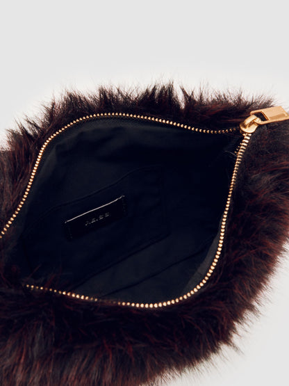 Faux Fur Shoulder Bag in Burgundy