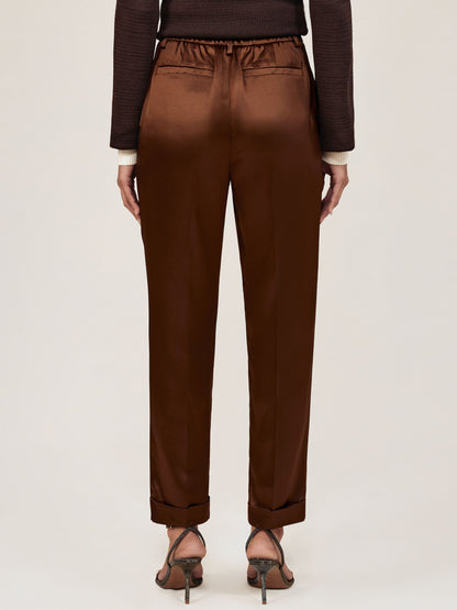 Satin Tapered Trousers in Bronze