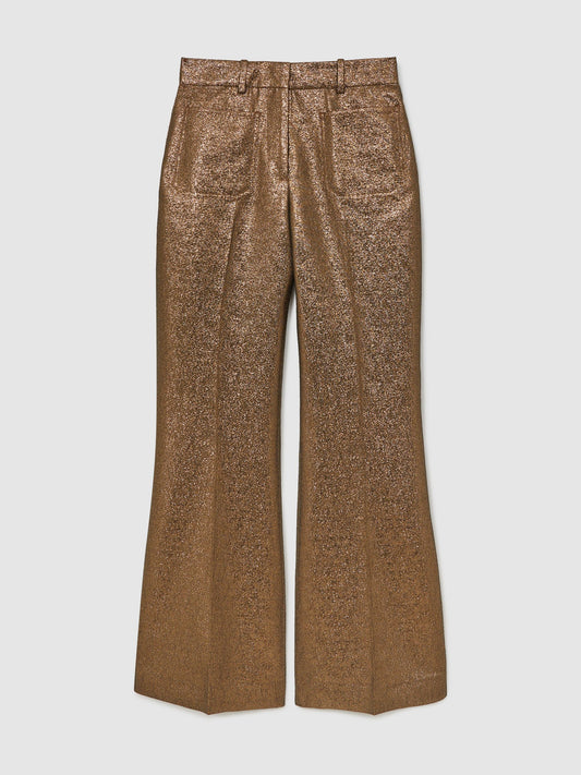 Sparkle Patch-Pocket Flared Trousers in Gold