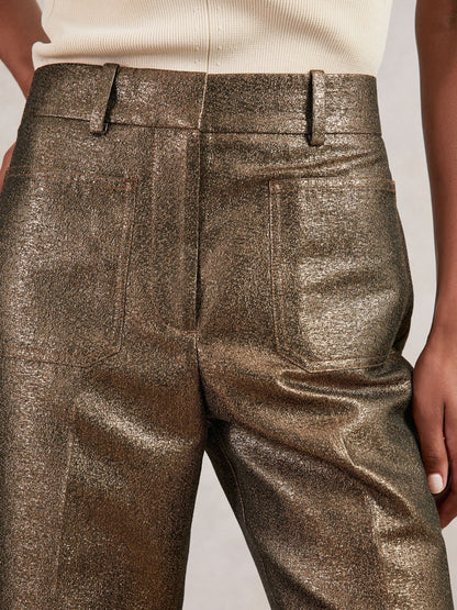 Sparkle Patch-Pocket Flared Trousers in Gold