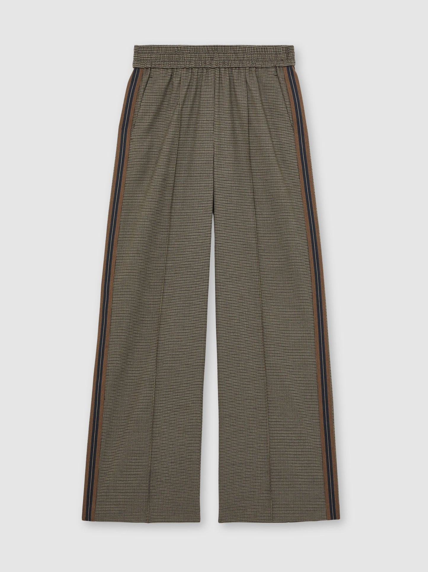 Side-Stripe Wide-Leg Check Trousers in Neutral Check