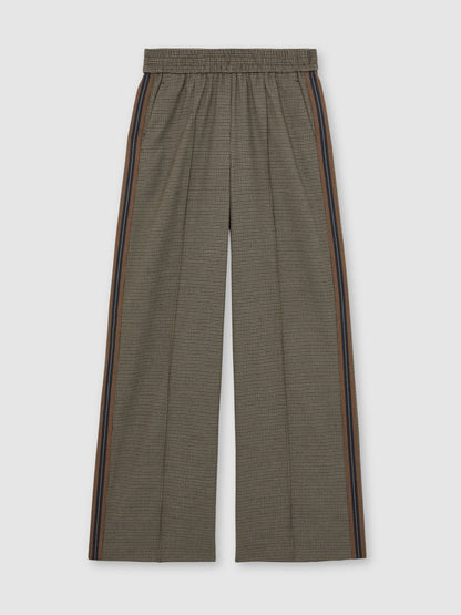 Side-Stripe Wide-Leg Check Trousers in Neutral Check