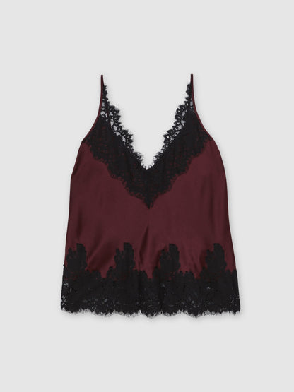 Silk Lace-Trim Cami Top in Burgundy