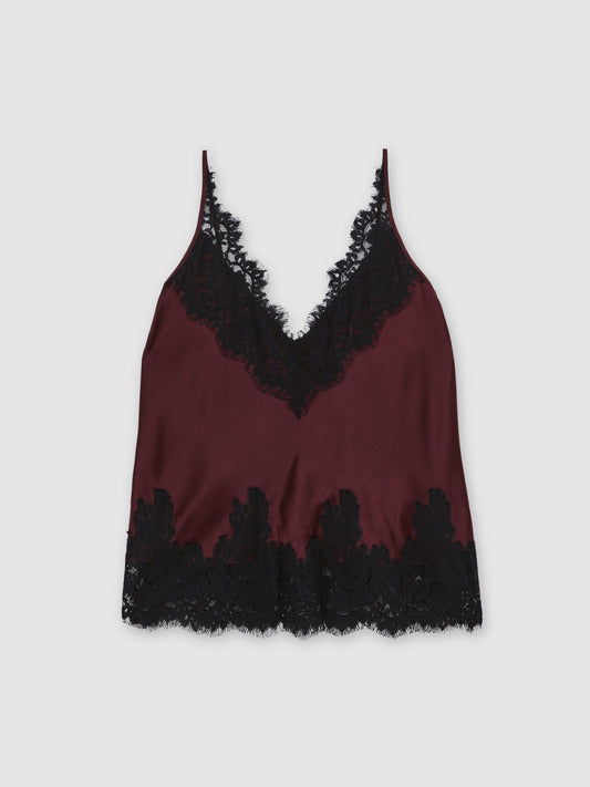 Silk Lace-Trim Cami Top in Burgundy