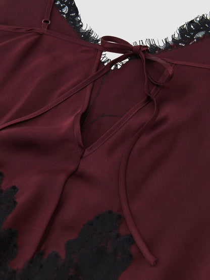 Silk Lace-Trim Cami Top in Burgundy