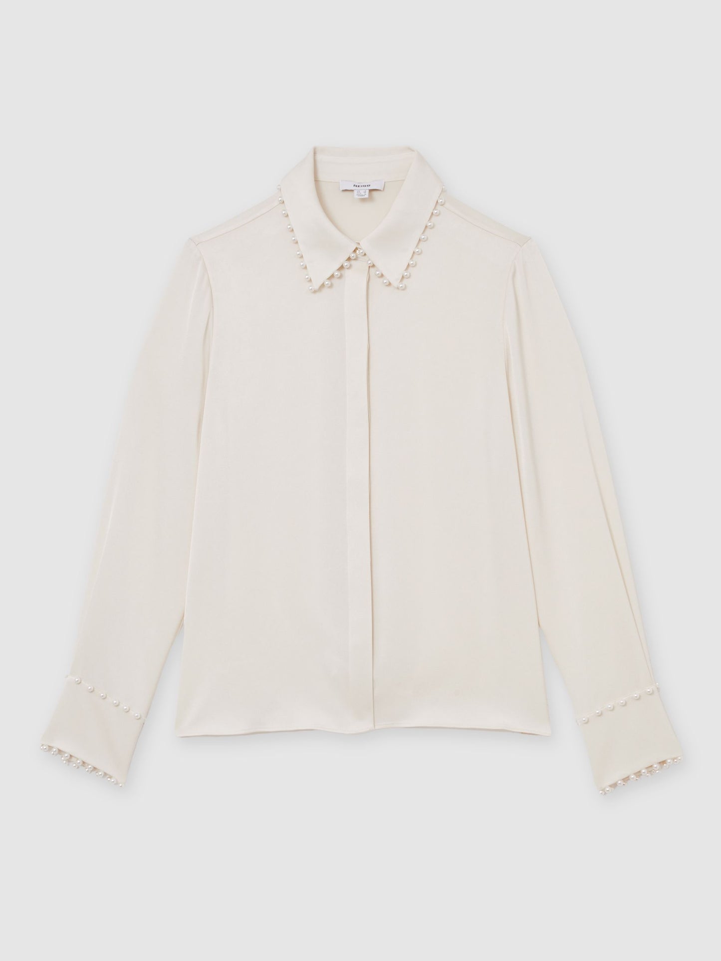 Satin Faux-Pearl Trim Shirt in Ivory