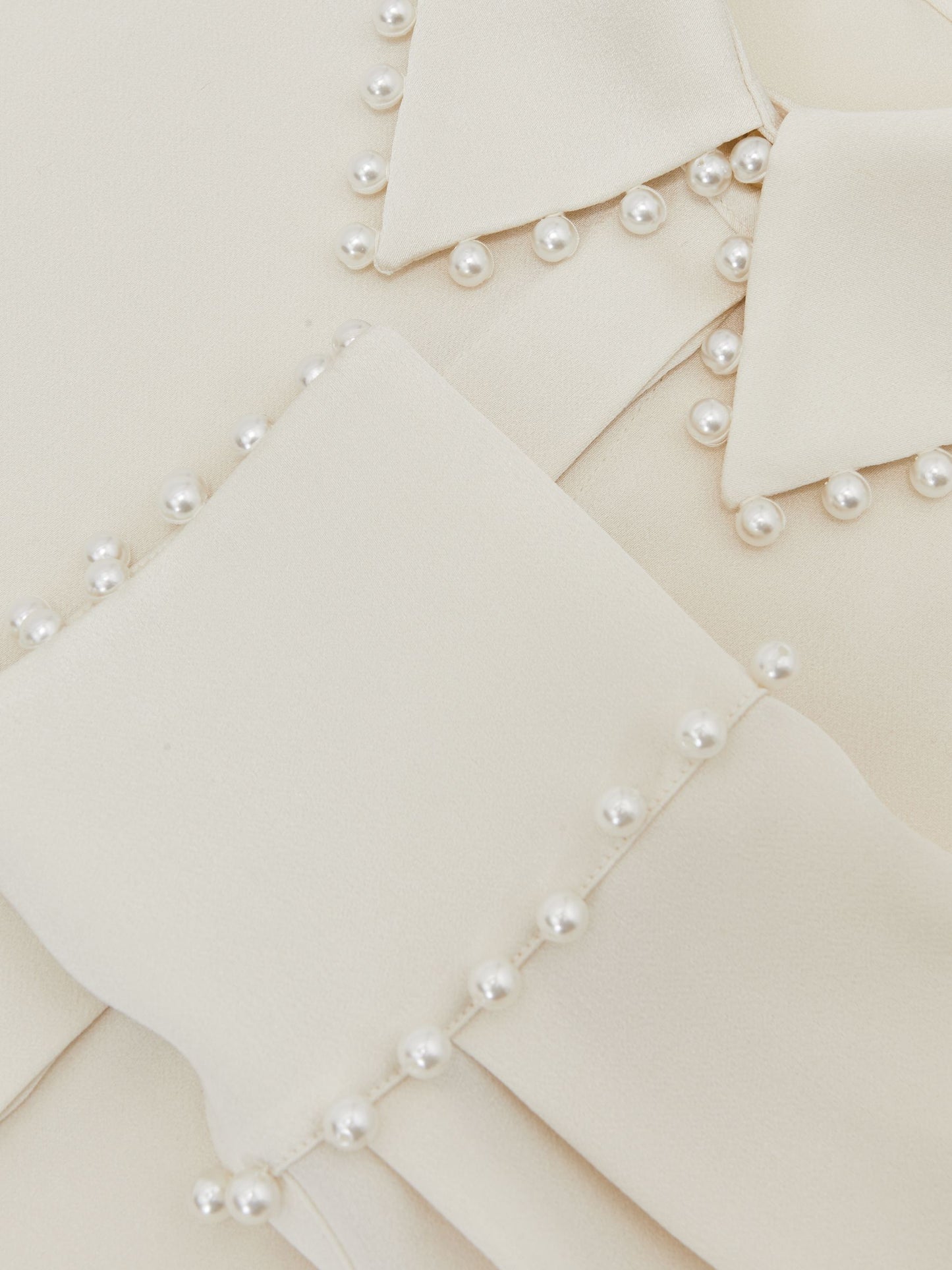 Satin Faux-Pearl Trim Shirt in Ivory