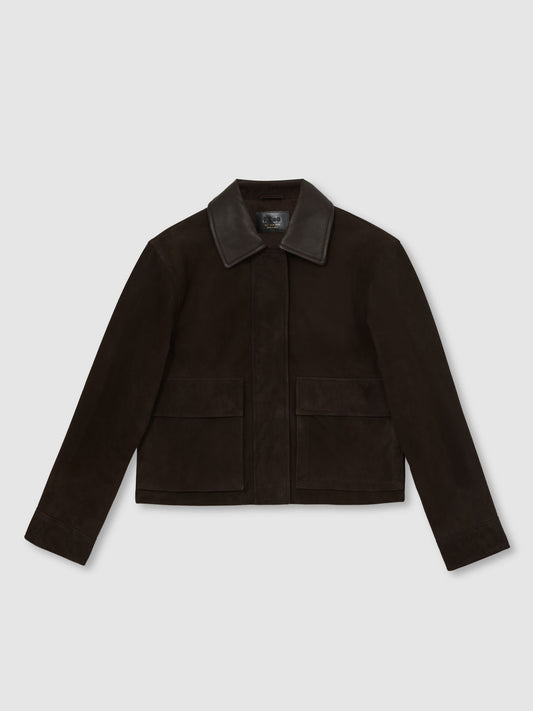 Suede Oversized Jacket in Chocolate Brown