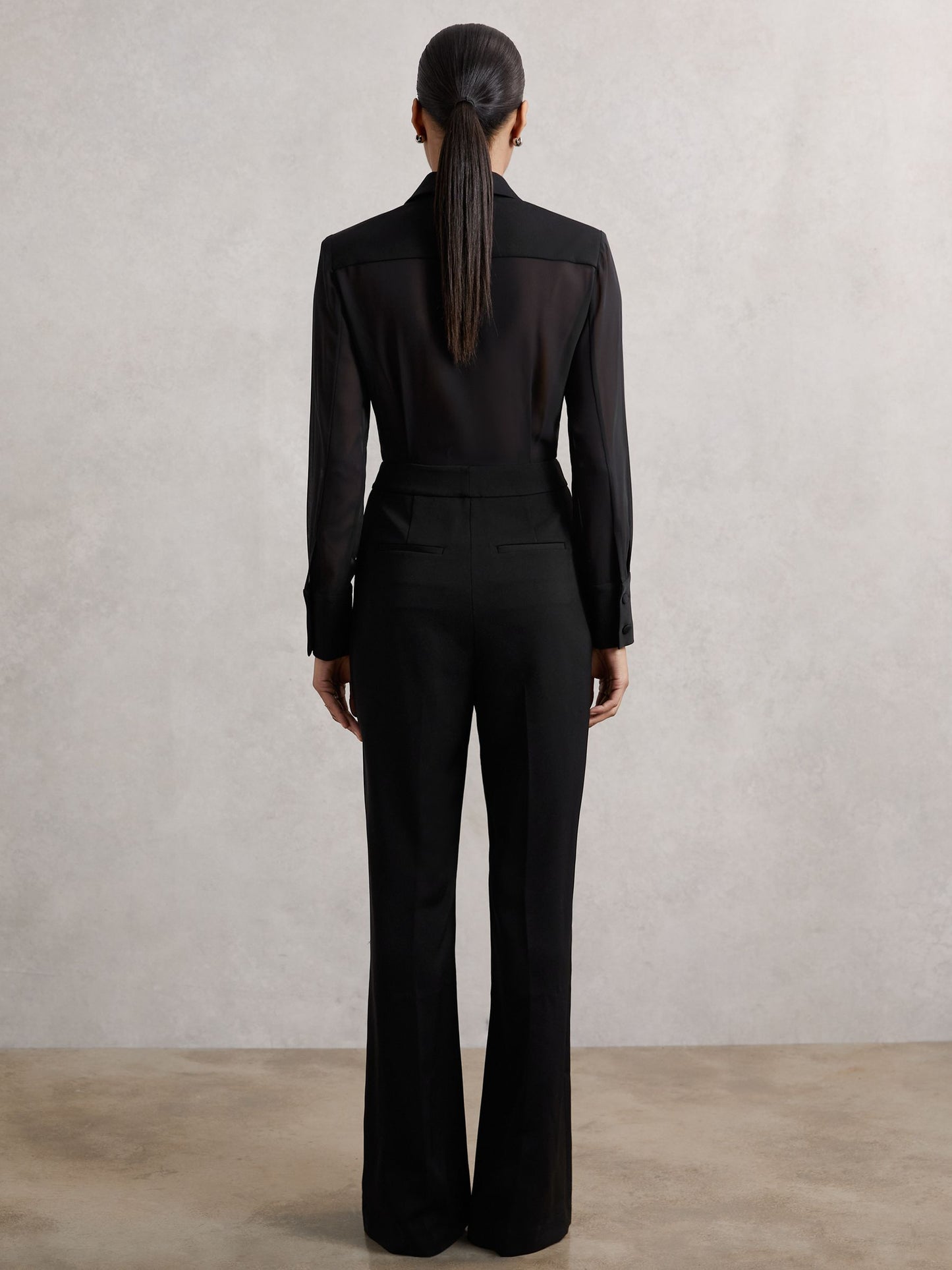 Reiss Sheer-Sleeve Tuxedo Jumpsuit in Black
