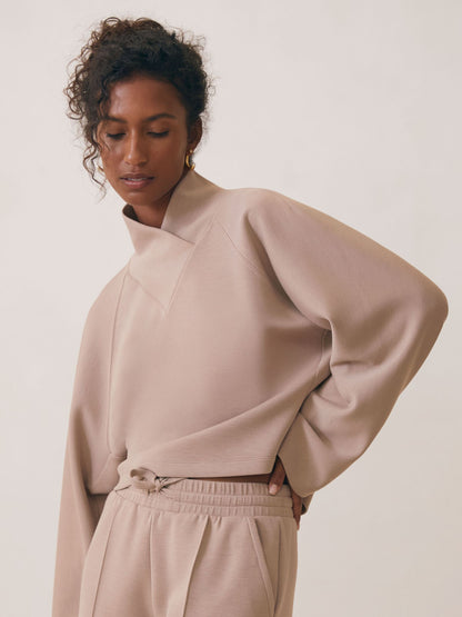 Modal-Blend Interlock Shawl Sweatshirt in Taupe Neutral