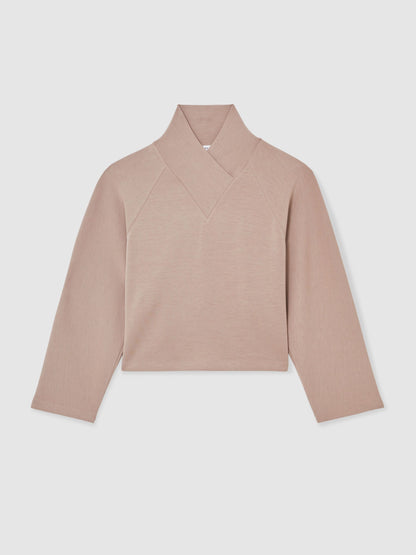 Modal-Blend Interlock Shawl Sweatshirt in Taupe Neutral