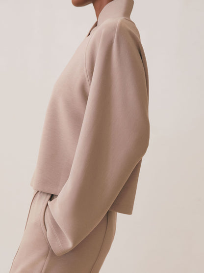 Modal-Blend Interlock Shawl Sweatshirt in Taupe Neutral