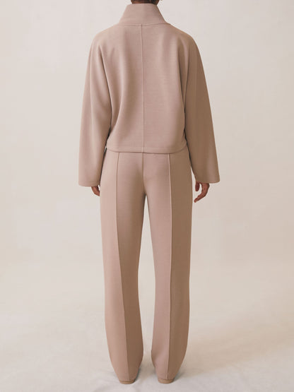 Modal-Blend Interlock Shawl Sweatshirt in Taupe Neutral