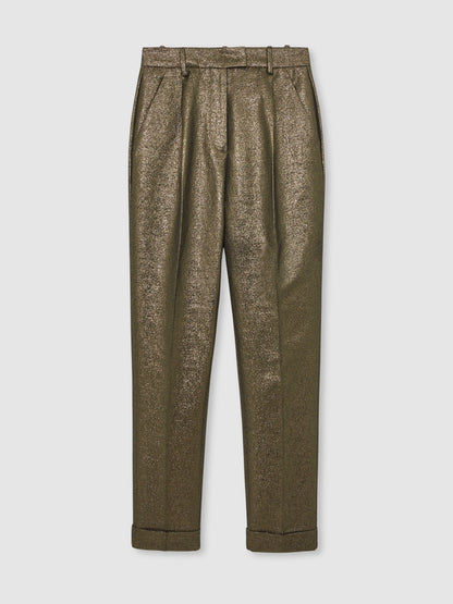 Tapered Metallic Suit Trousers with Cotton in Gold
