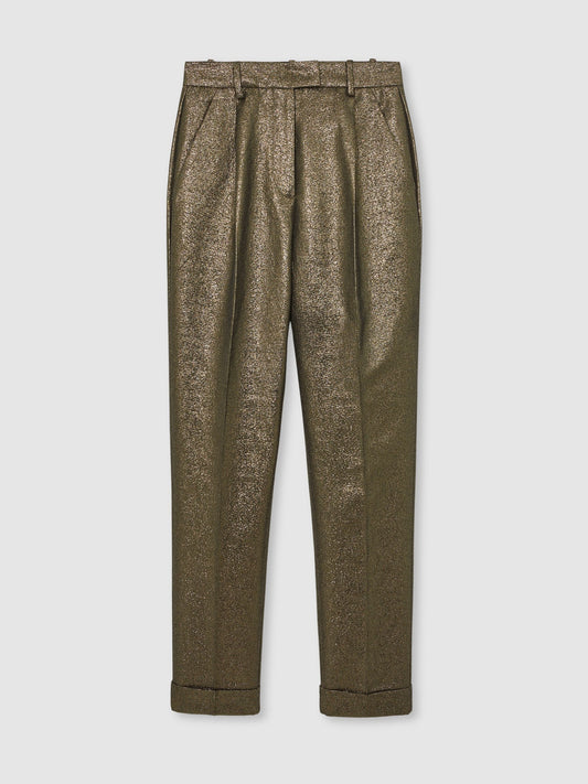 Tapered Metallic Suit Trousers with Cotton in Gold
