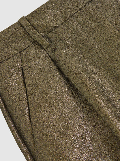Tapered Metallic Suit Trousers with Cotton in Gold