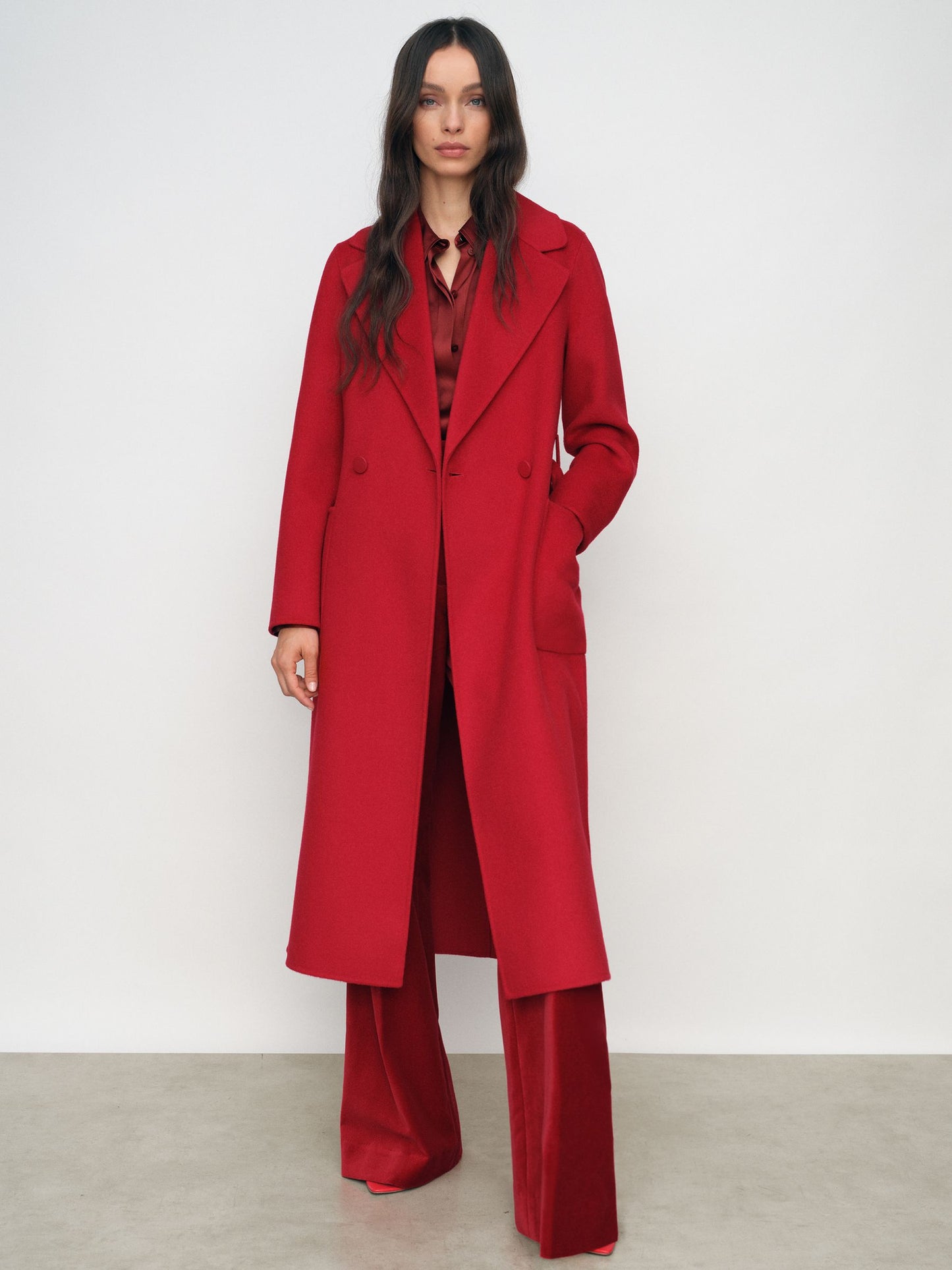 Double-Breasted Blindseam Coat Wool-Blend in Red