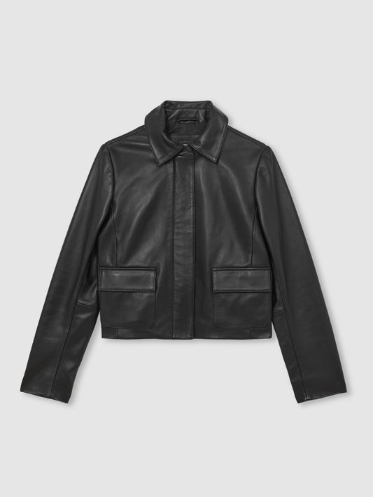 Collared Leather Jacket in Black