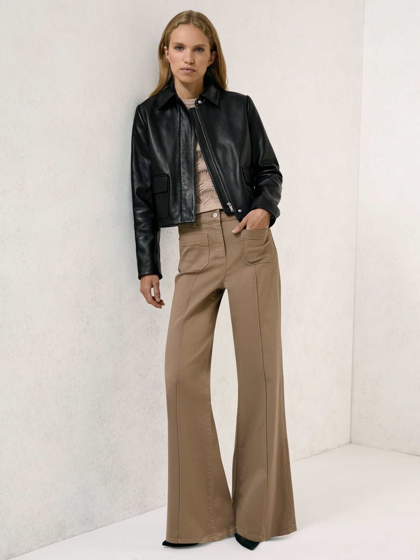 Collared Leather Jacket in Black