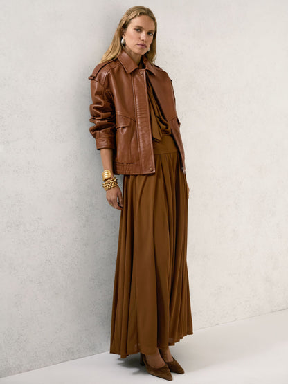 Oversized Leather Jacket in Tan