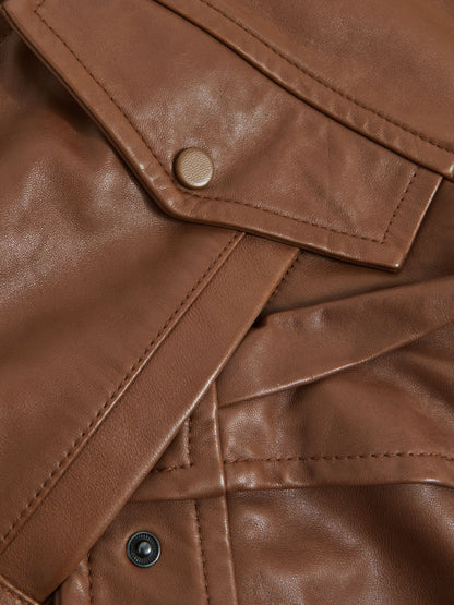 Oversized Leather Jacket in Tan