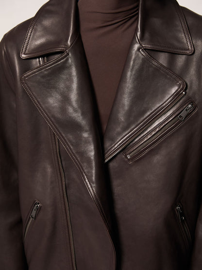 Leather Biker Jacket in Chocolate Brown