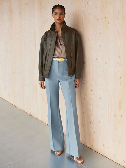 Twill Patch-Pocket Flared Trousers in Blue