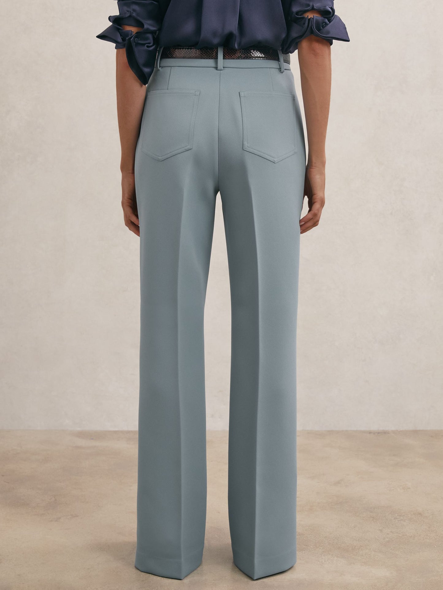 Twill Patch-Pocket Flared Trousers in Blue