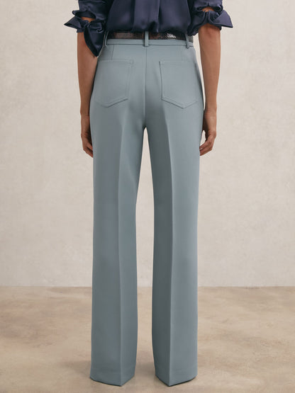 Twill Patch-Pocket Flared Trousers in Blue