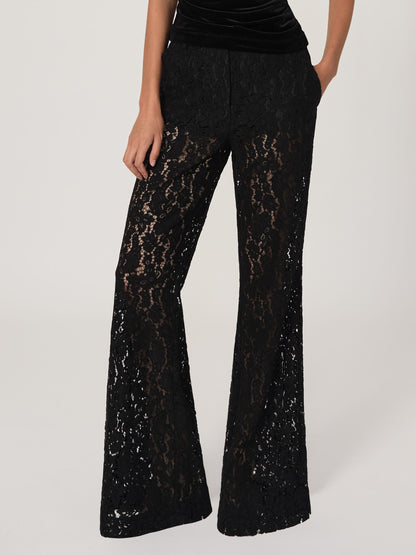 Lace Wide Leg Trousers in Black